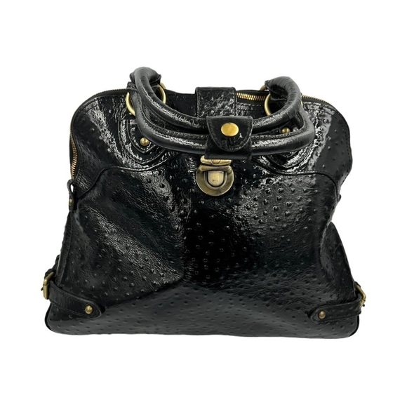 LILY VASAELINI Ostrich Skin Leather Satchel Black - Picture 6 of 13
